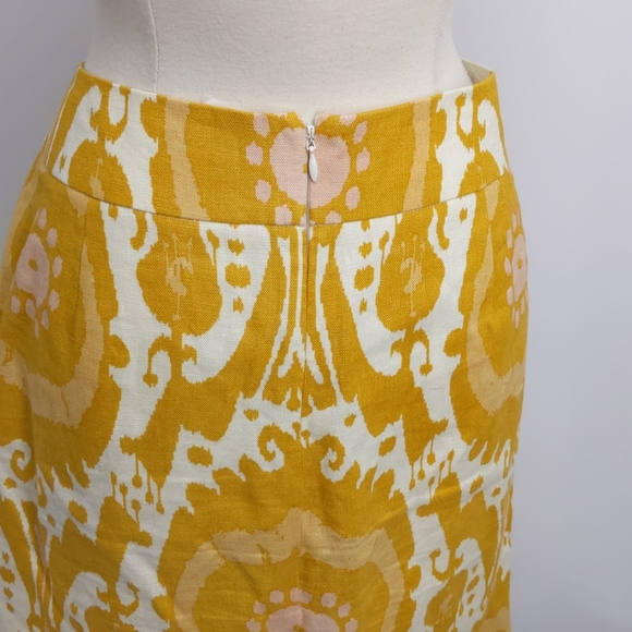 J. Crew mustard/ivory/pink print linen skirt-sz 8 - Picture 4 of 5